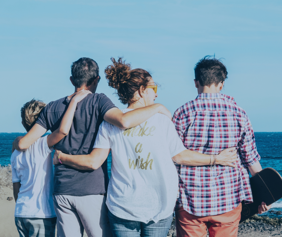 image of family looking at water